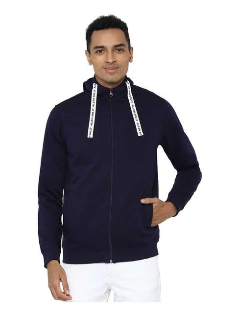 solly sport by allen solly navy solid regular fit hoodie