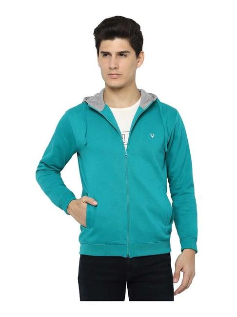 solly sport by allen solly sea green regular fit hoodie