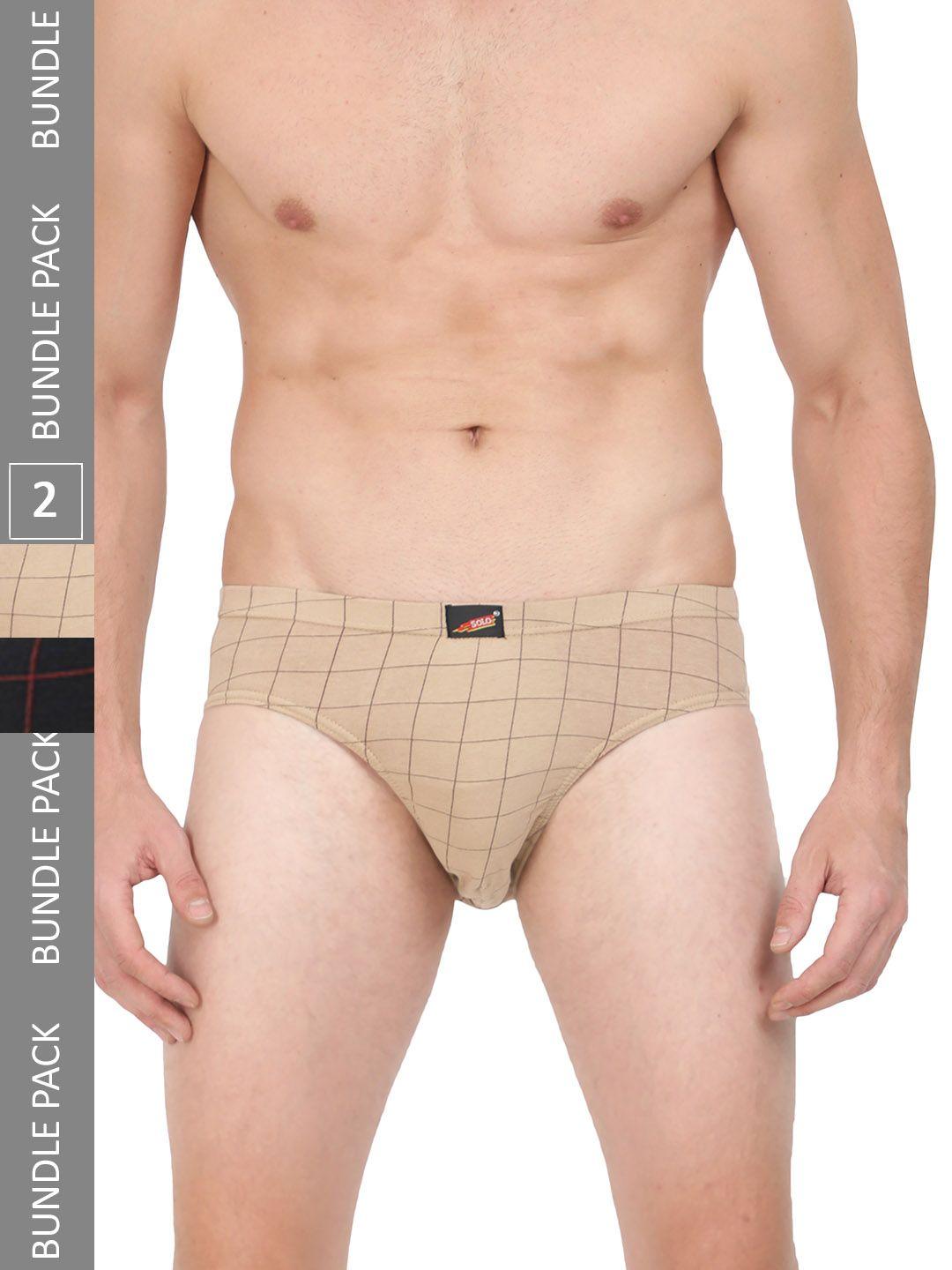 solo pack of 2 checked cotton basic briefs cie-2-camel,black-75