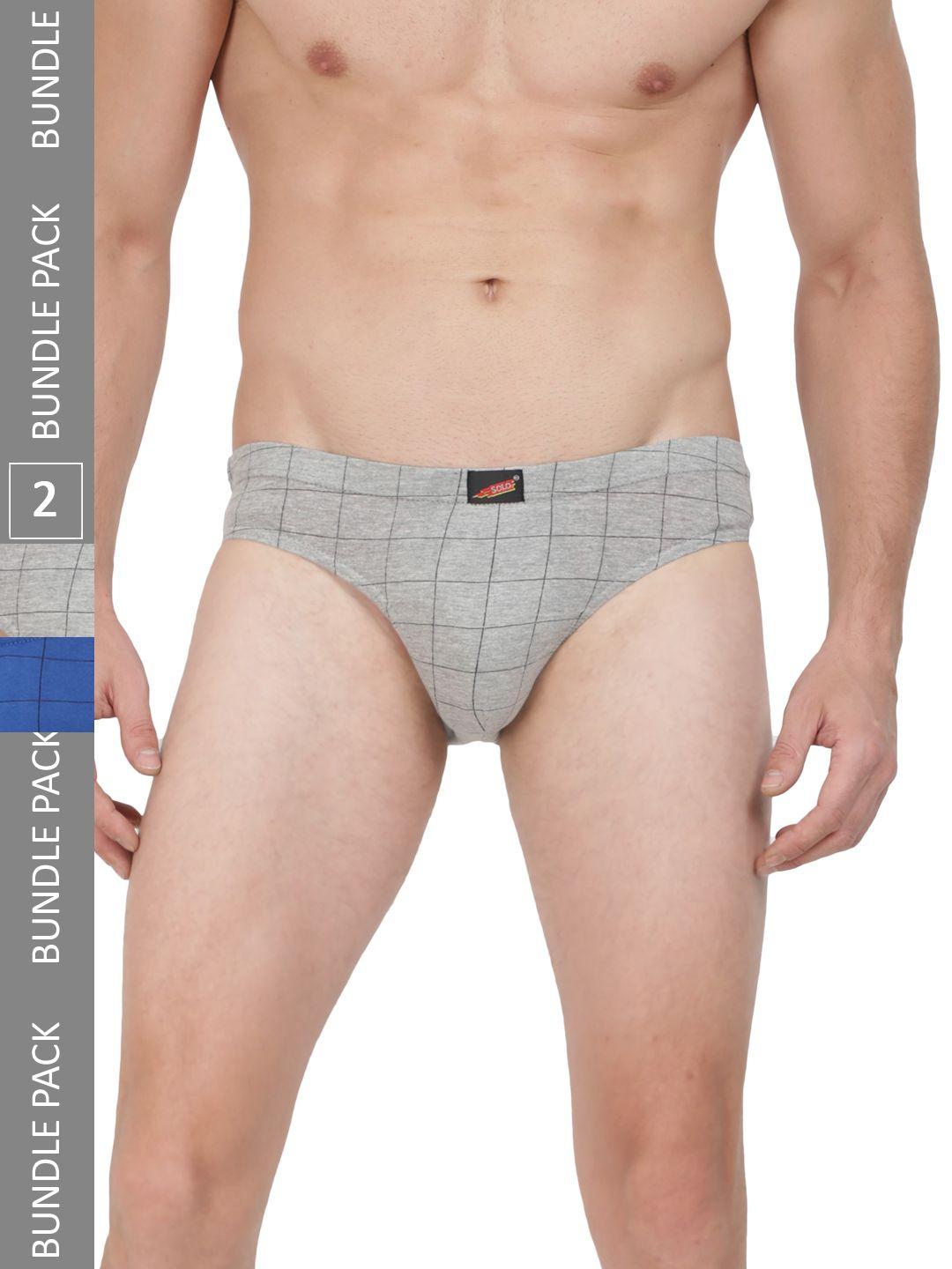 solo pack of 2 checked pure cotton basic briefs cie-2-grey melange,royal blue-75