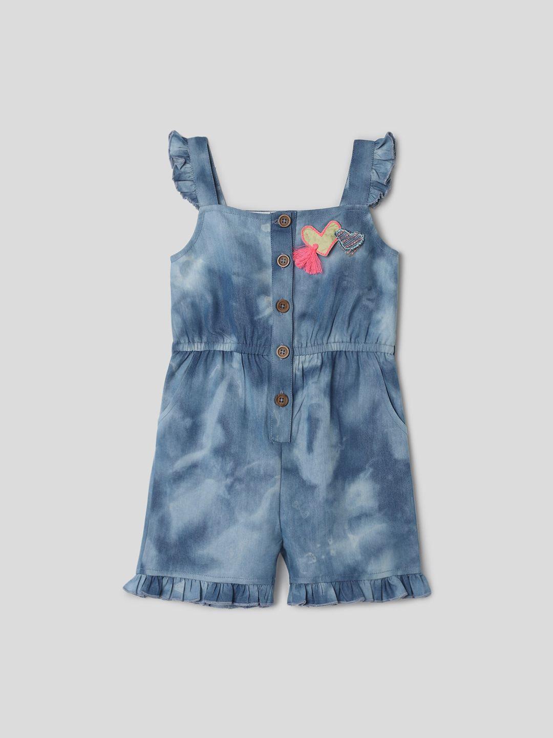 somersault girls embroidered tie & dye pure cotton rompers