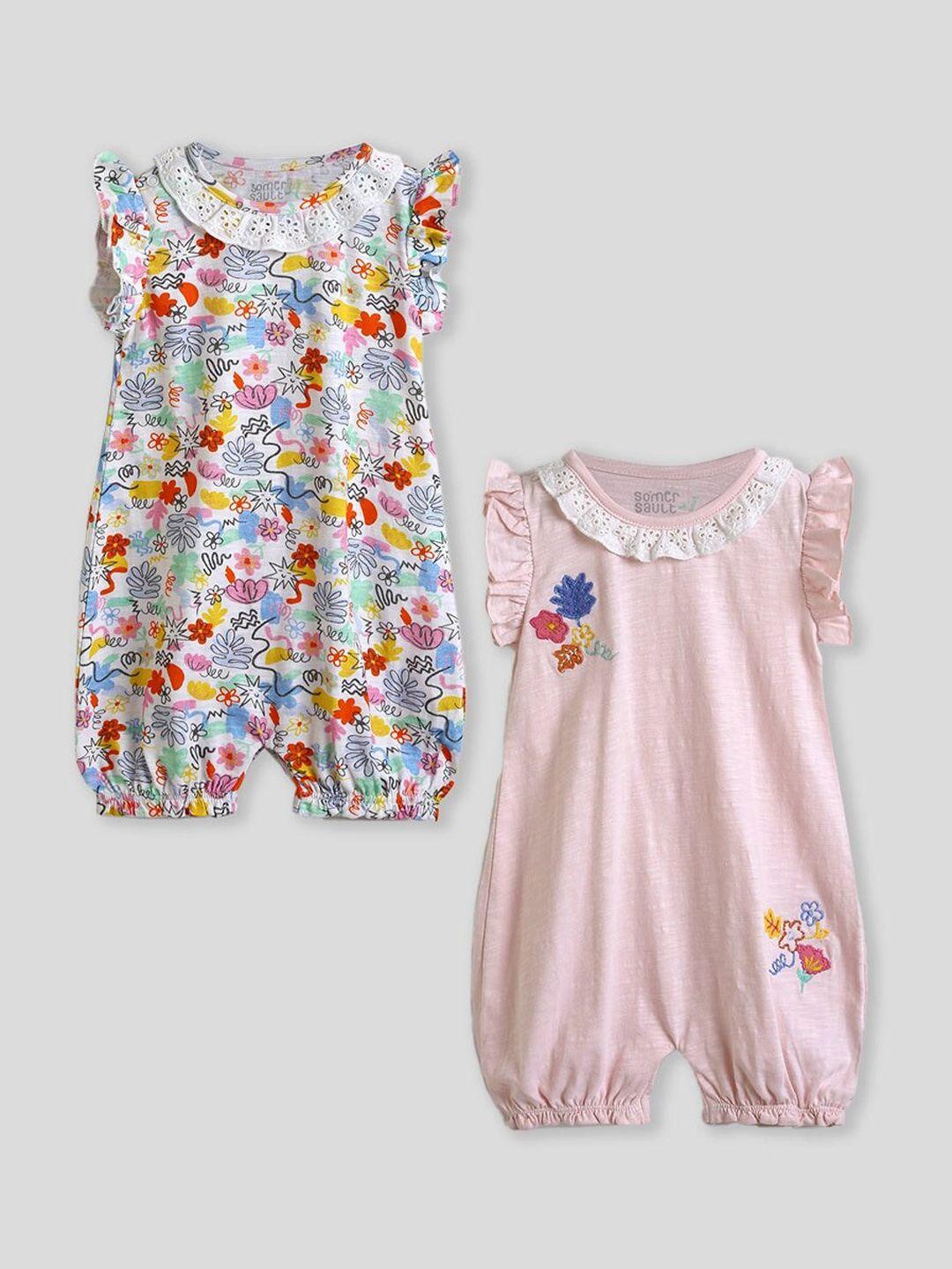 somersault infant girls pack of 2 printed pure cotton rompers