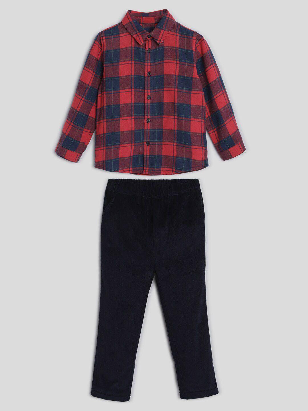 somersault boys checked pure cotton shirt with trousers