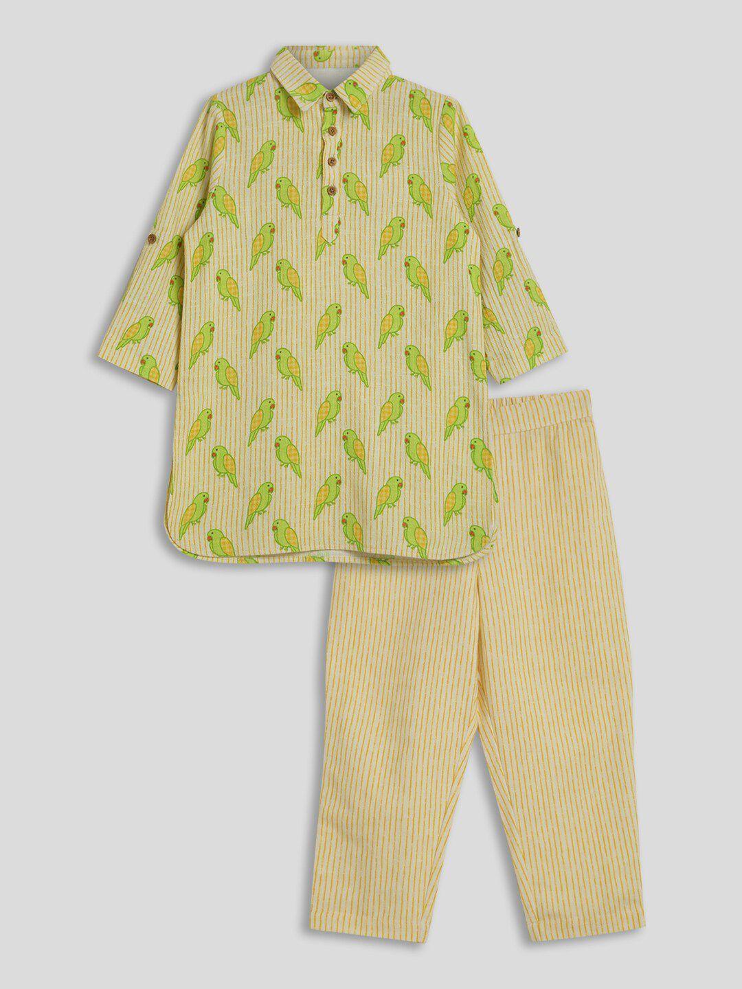 somersault boys conversational printed long sleeve pure cotton kurta with trousers