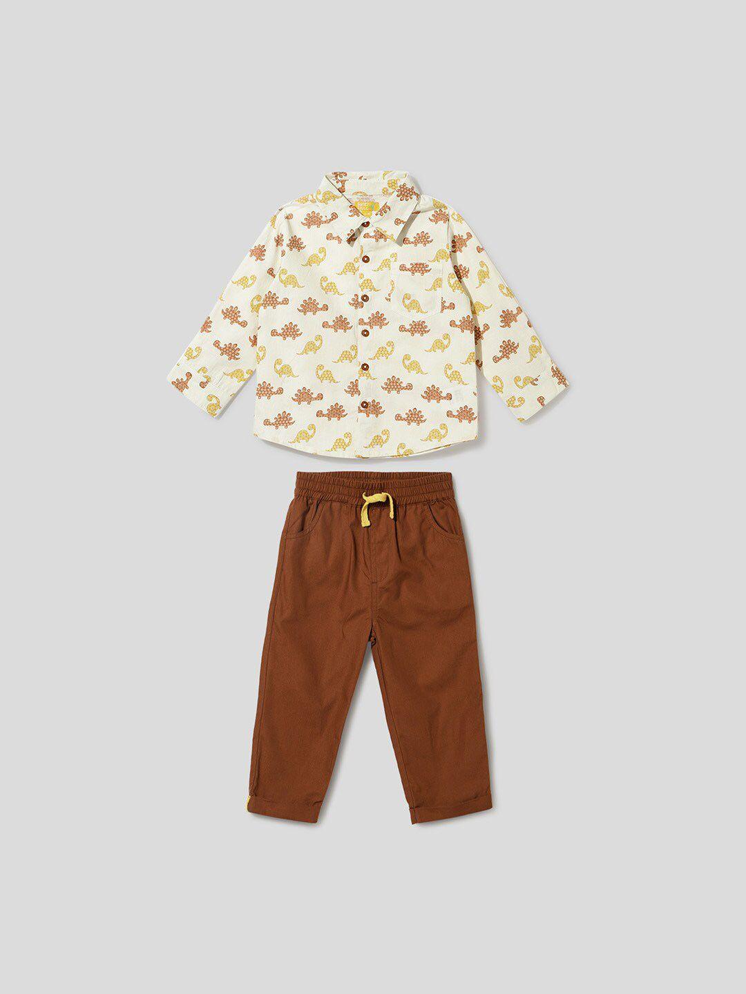 somersault boys conversational printed shirt collar pure cotton shirt with trousers