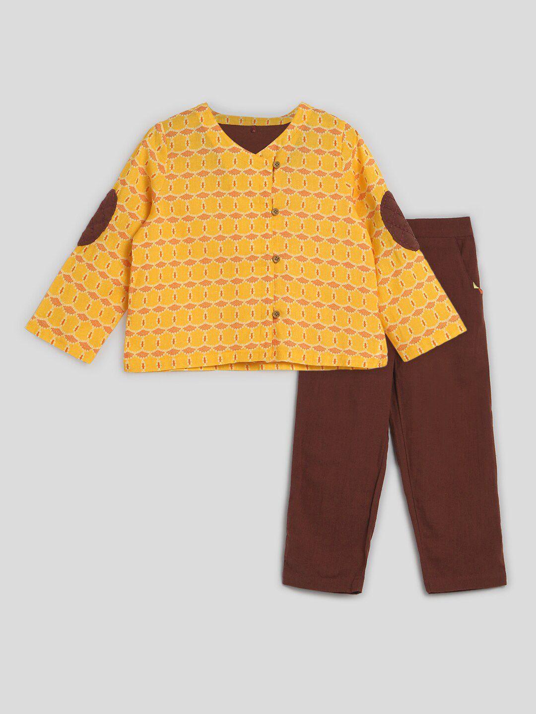 somersault boys printed v-neck long sleeve kurta with trousers