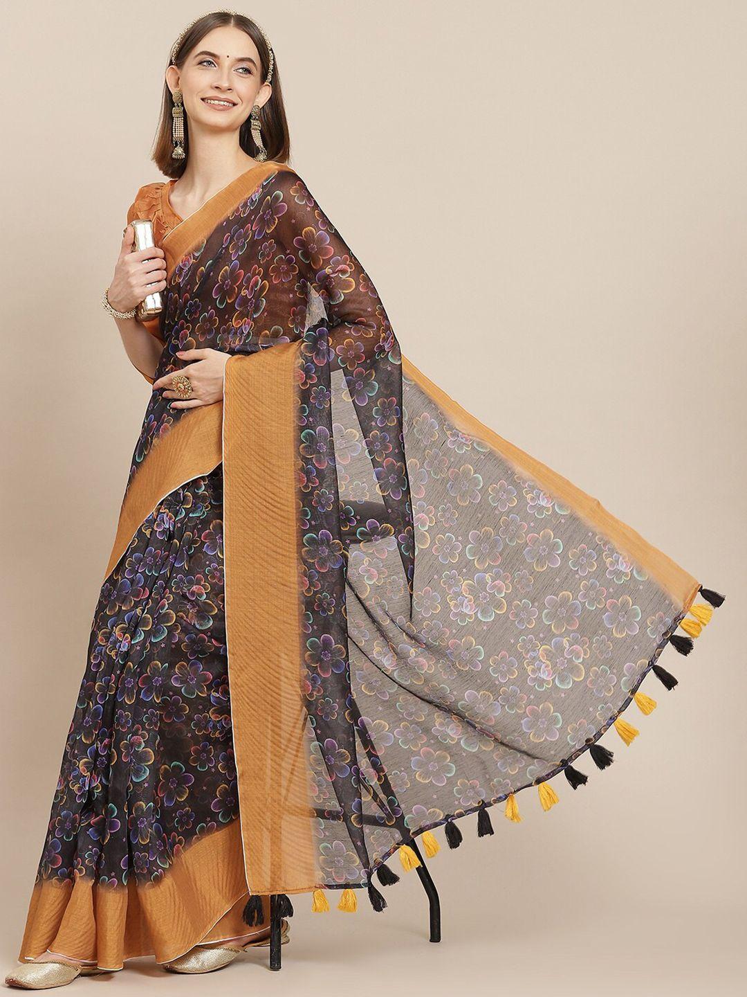 somras floral printed zari saree