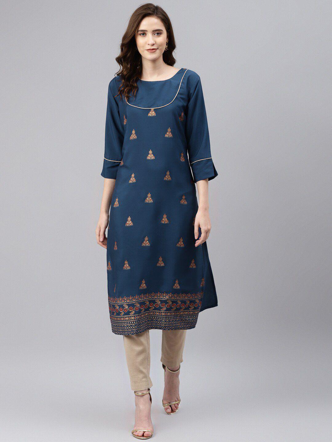 somras women blue ethnic motifs printed kurta
