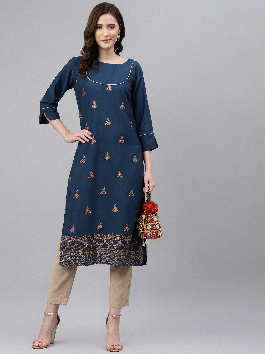 somras women blue ethnic motifs printed kurta