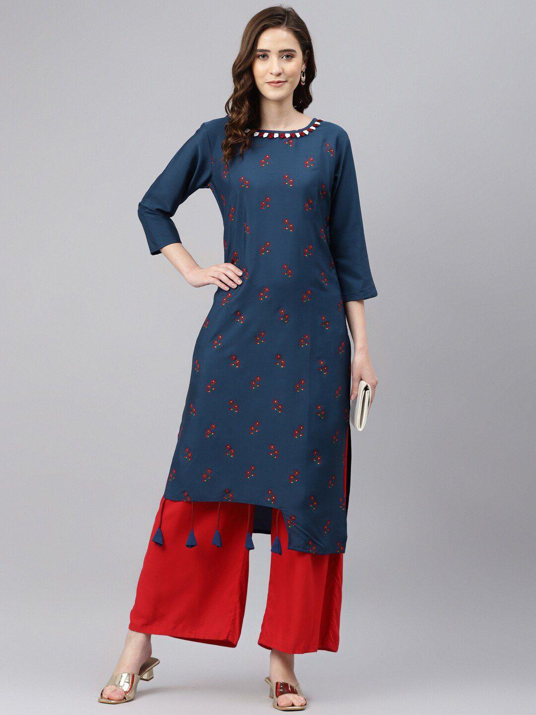 somras women blue floral printed kurta