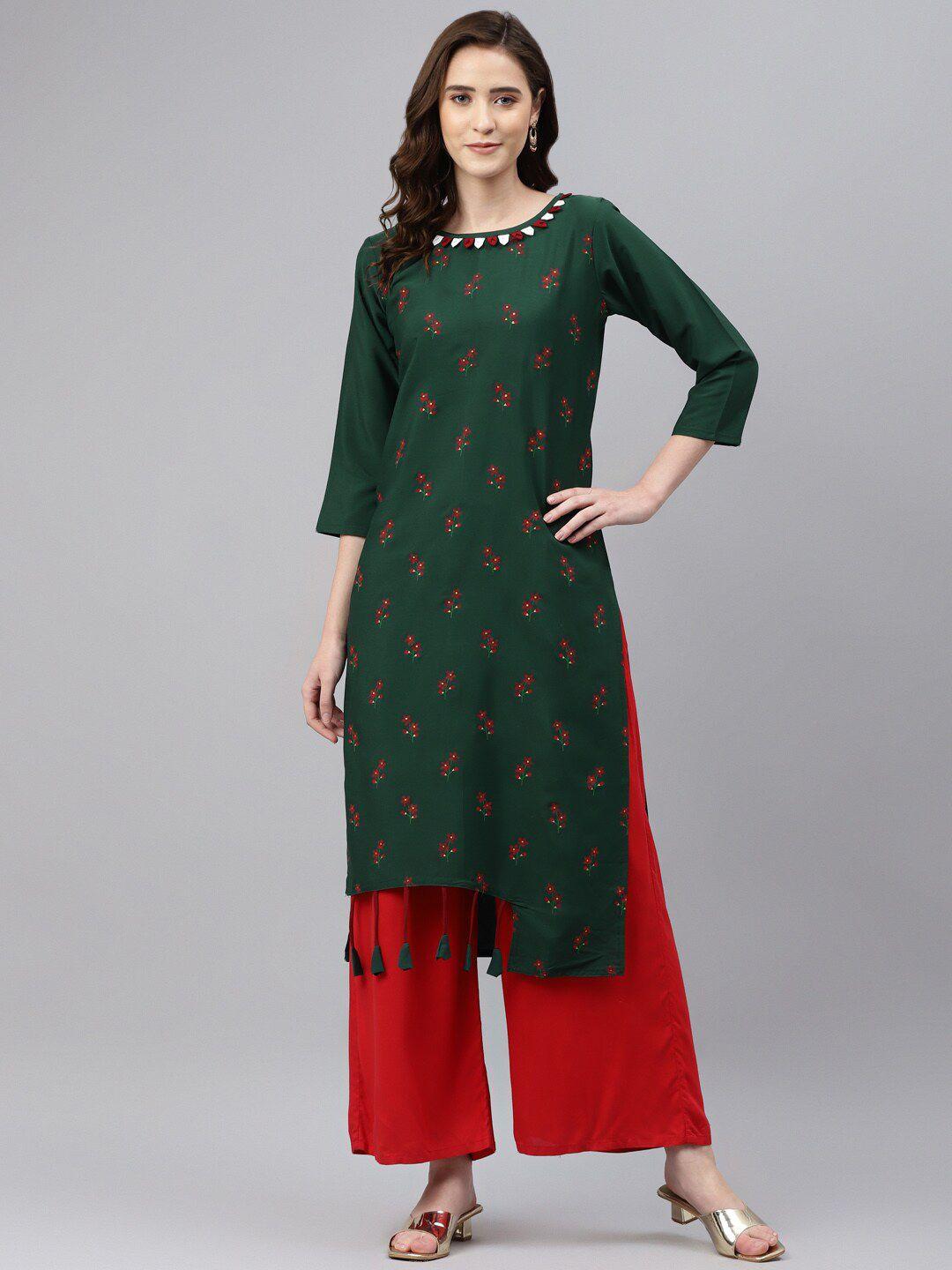 somras women green floral printed kurta