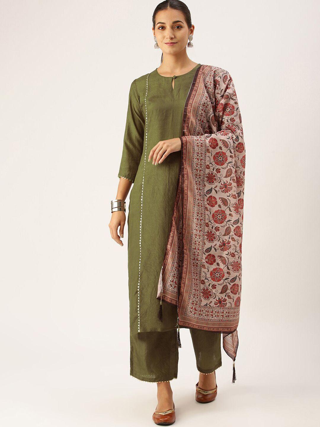 somras women green kurta with trousers & with dupatta
