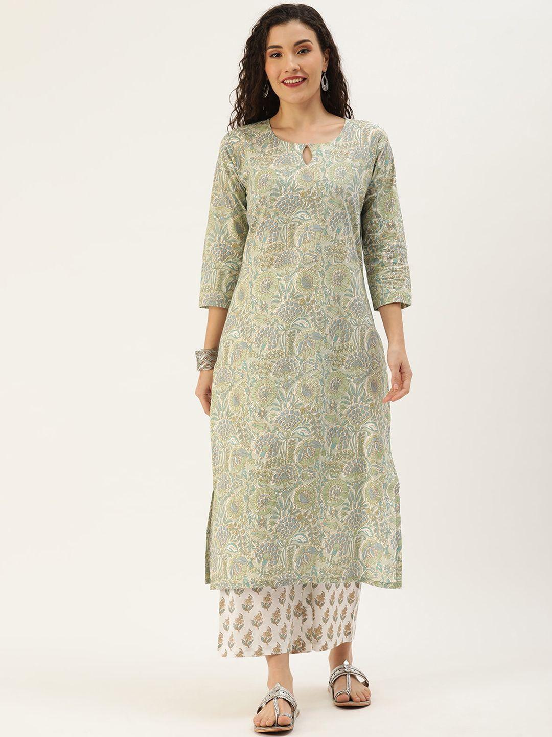 somras women grey floral printed panelled kurta with palazzo