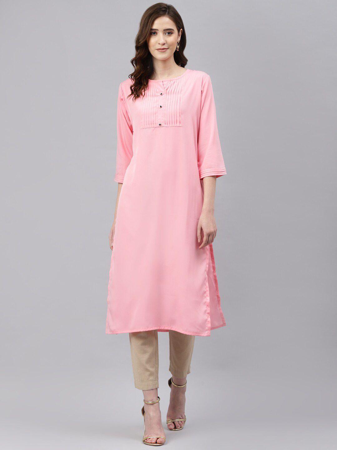 somras women pink pleated yoke design kurta
