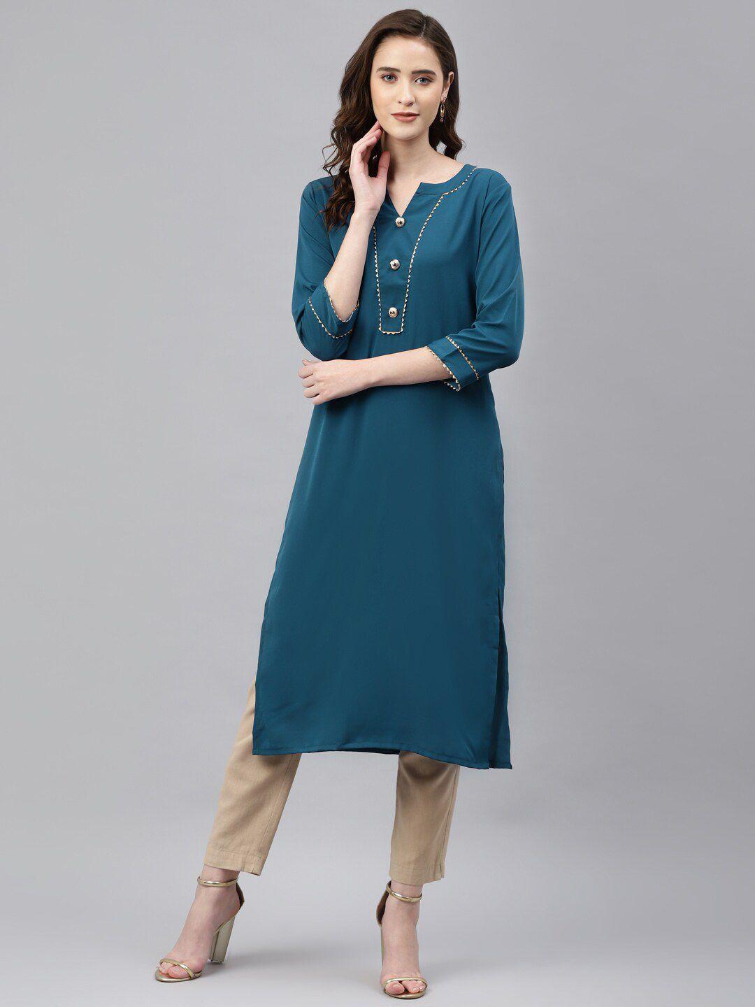 somras women teal blue solid kurta