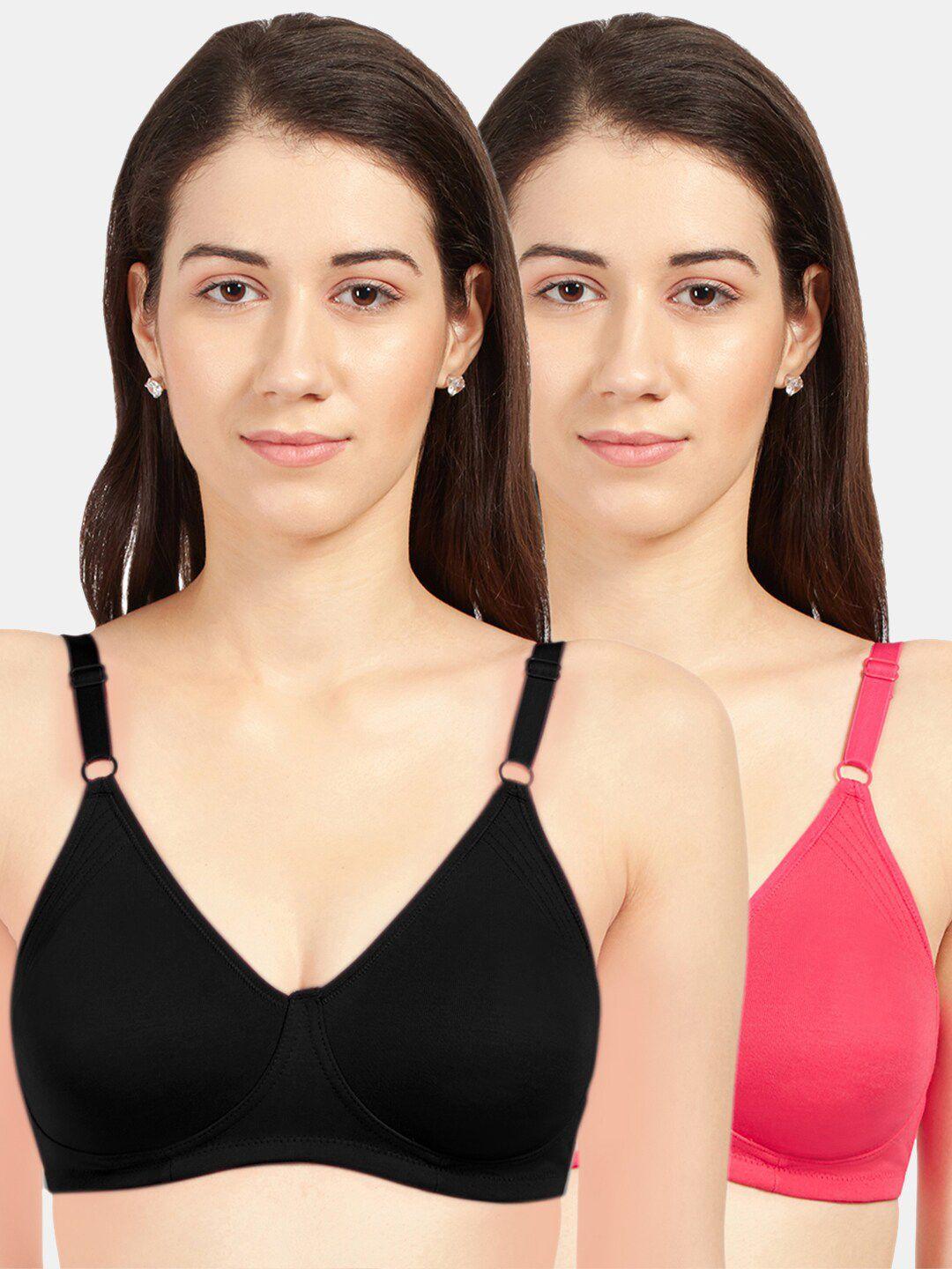 sonari black & pink set of 2 solid bra - non padded