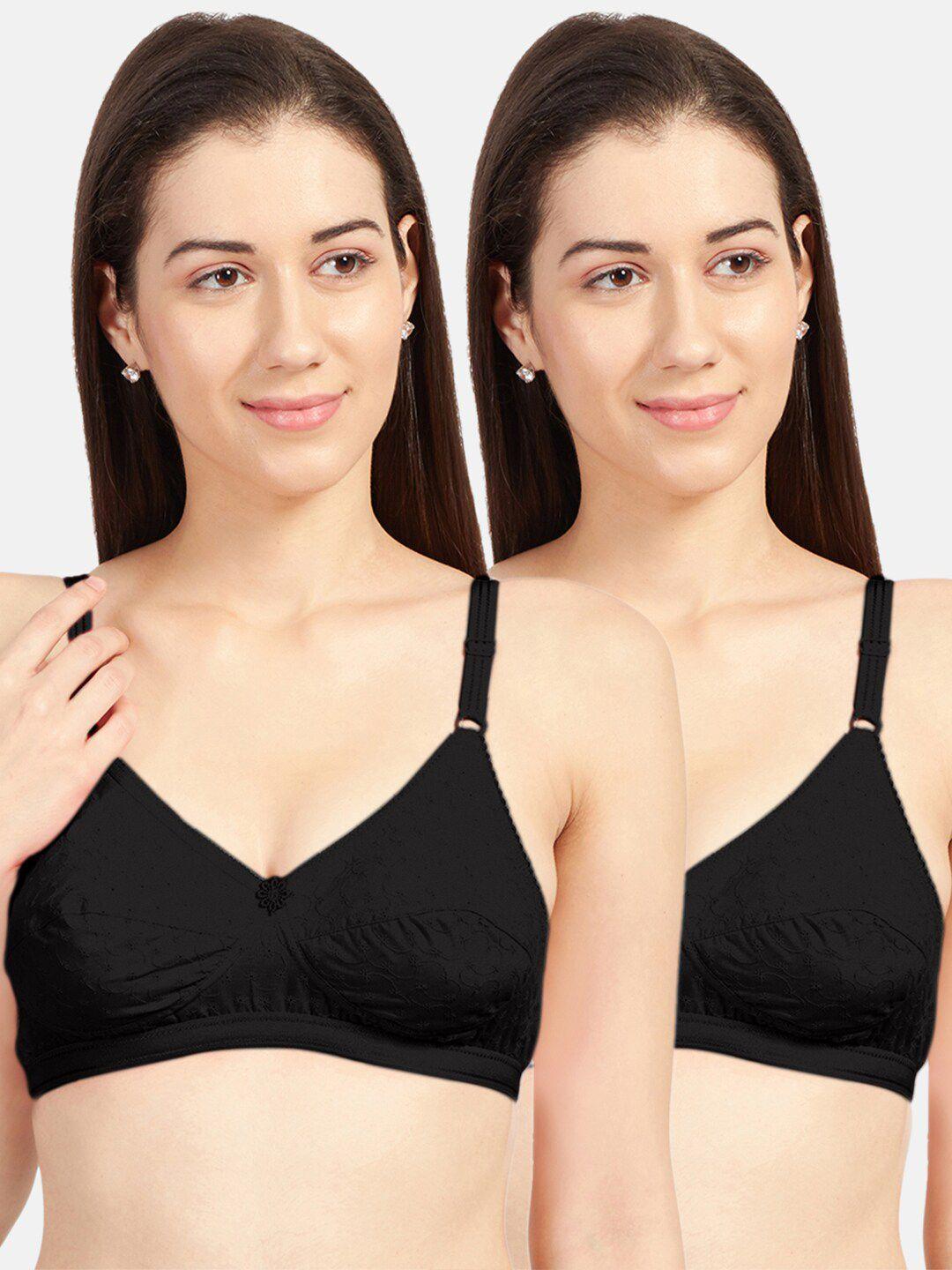 sonari black set of 2 self design wirefree non-padded bra