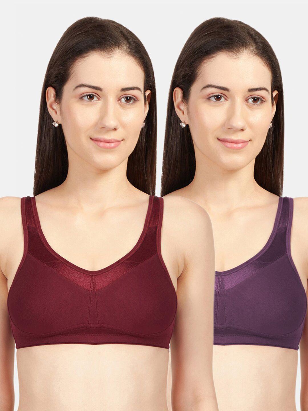 sonari maroon & purple set of 2 solid t-shirt bra