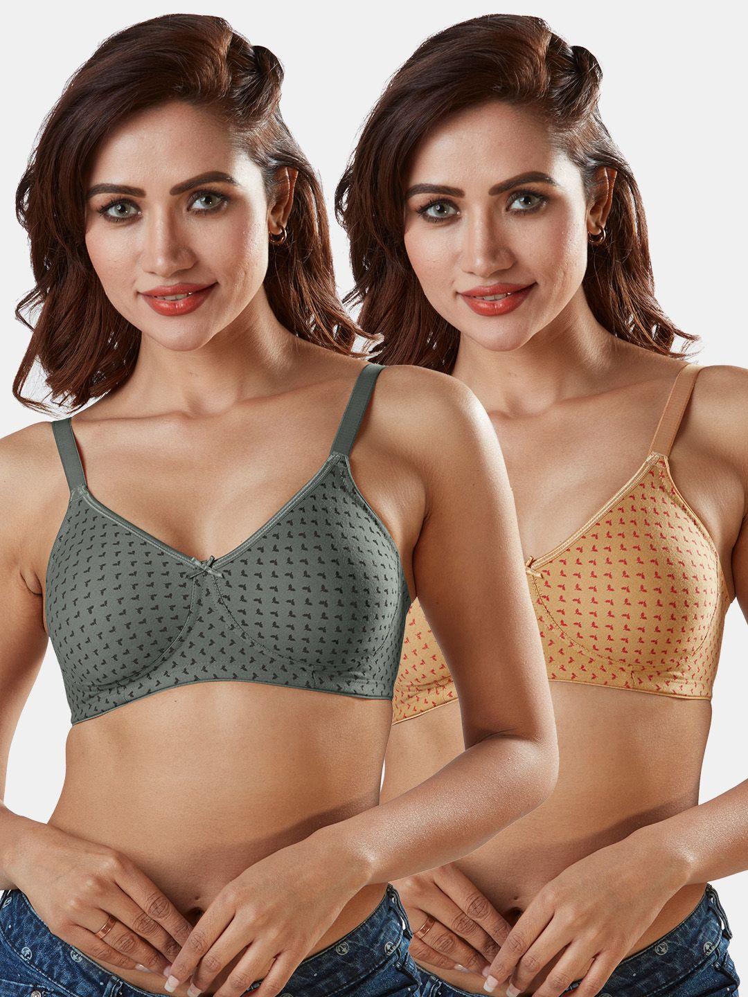 sonari pack of 2 grey & nude-coloured abstract cotton blend t-shirt bras anitagreynude32c