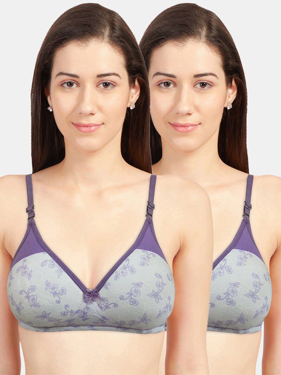 sonari pack of 2 lavender & purple floral bra lightly padded