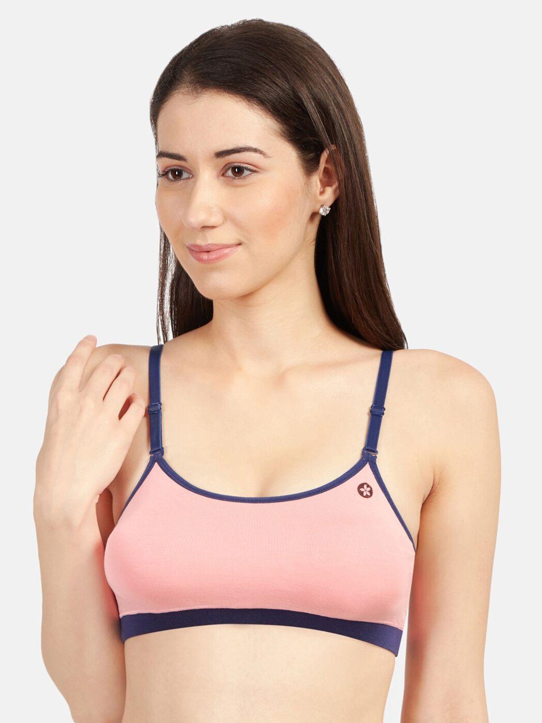 sonari peach-coloured solid non-wired non padded sports bra dellapeachs