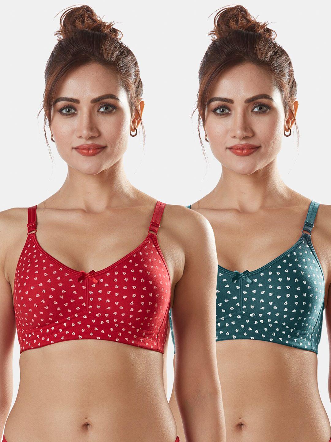 sonari set of 2 red & green abstract non-padded everyday bra
