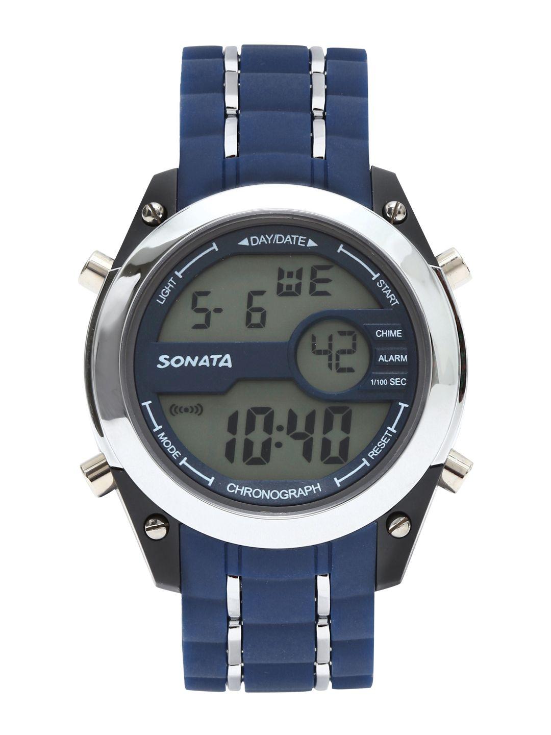 sonata men ocean series blue digital watch 77034pp03