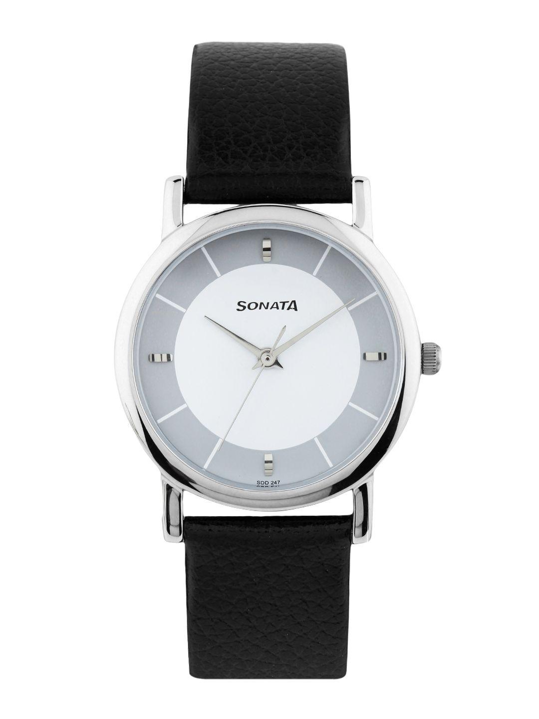 sonata men white & grey dial watch 7987sl01