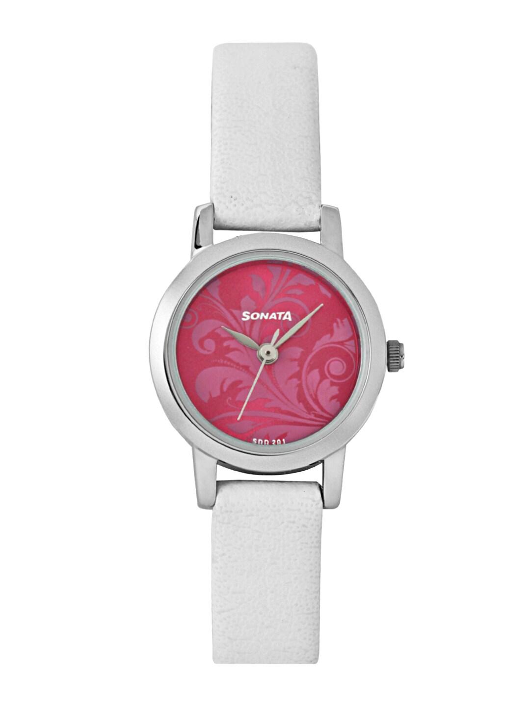 sonata women pink dial watch 8976sl03j
