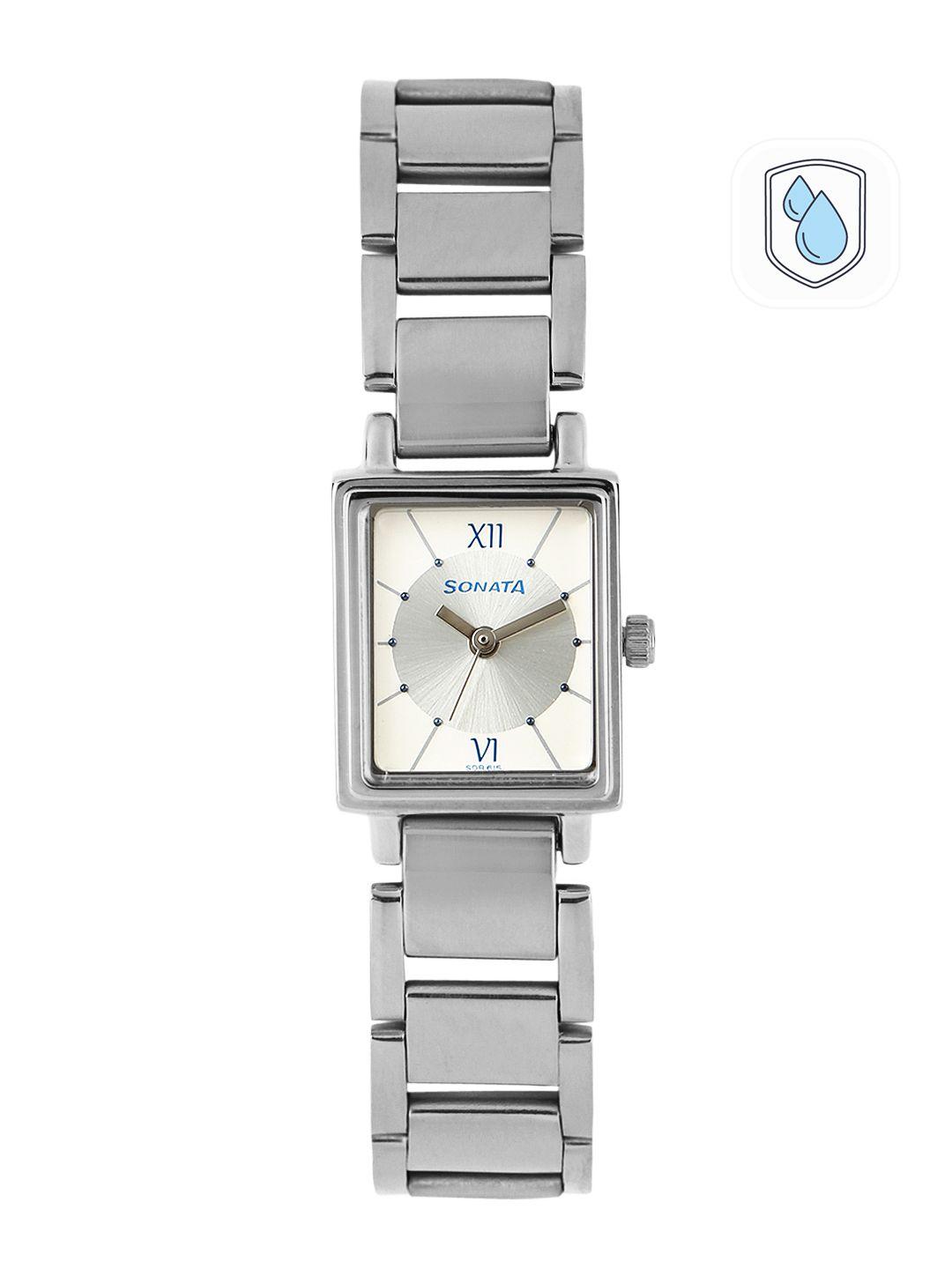 sonata women silver-toned & off-white dial watch nf8080sm01