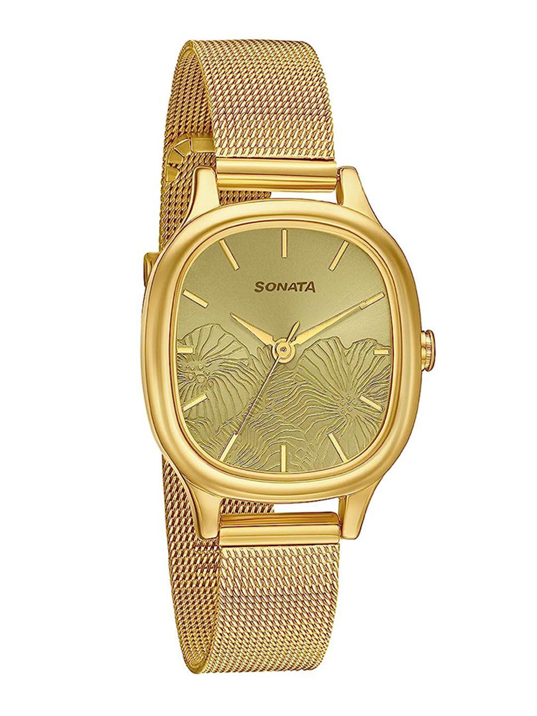 sonata women stainless steel bracelet style straps analogue watch 8173ym02