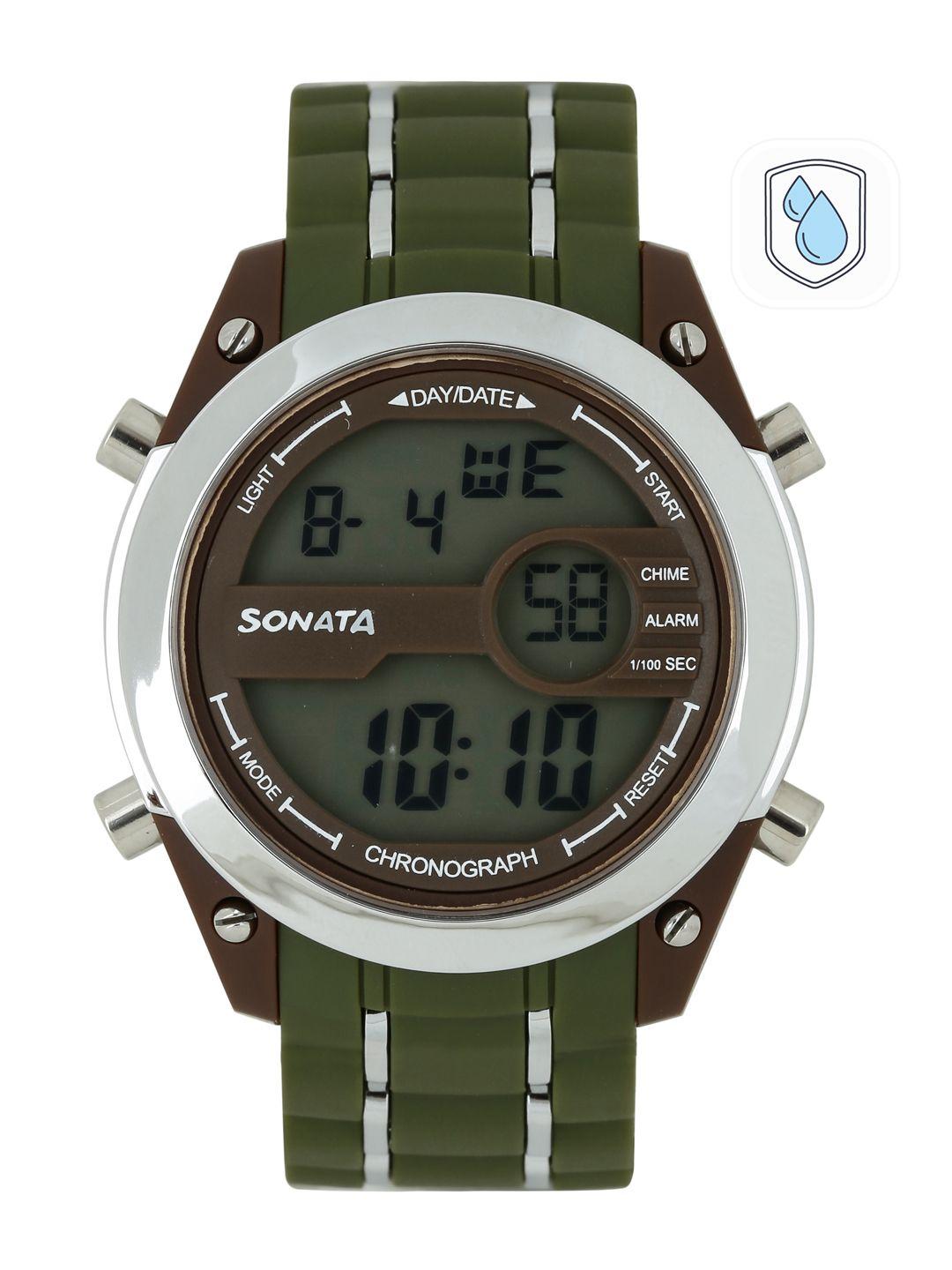 sonata  men ocean series olive & brown digital watch 77034pp02