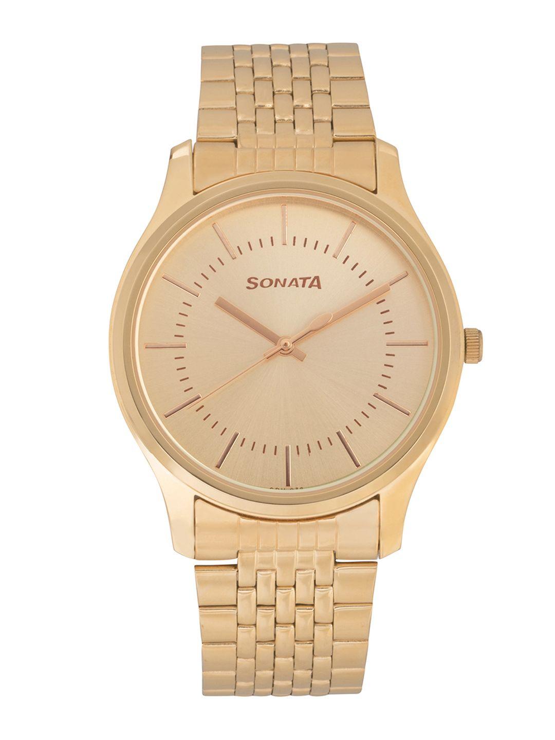 sonata essentials men gold analogue watch nl77082ym02