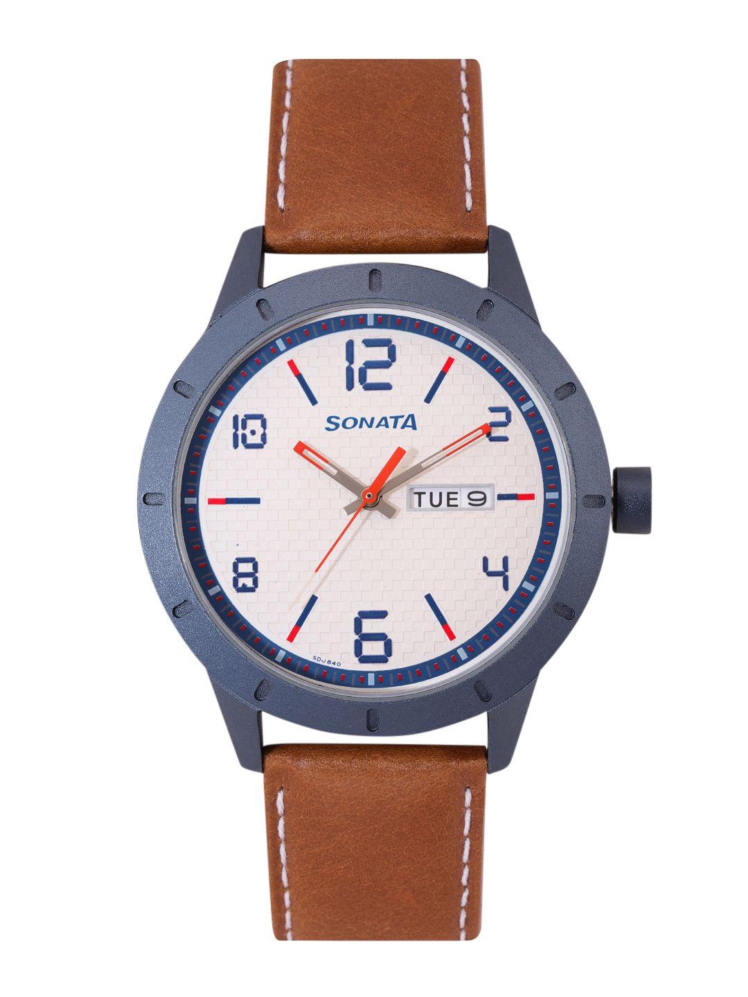 sonata men leather trndz analogue watch 7137al03-dark blue colour