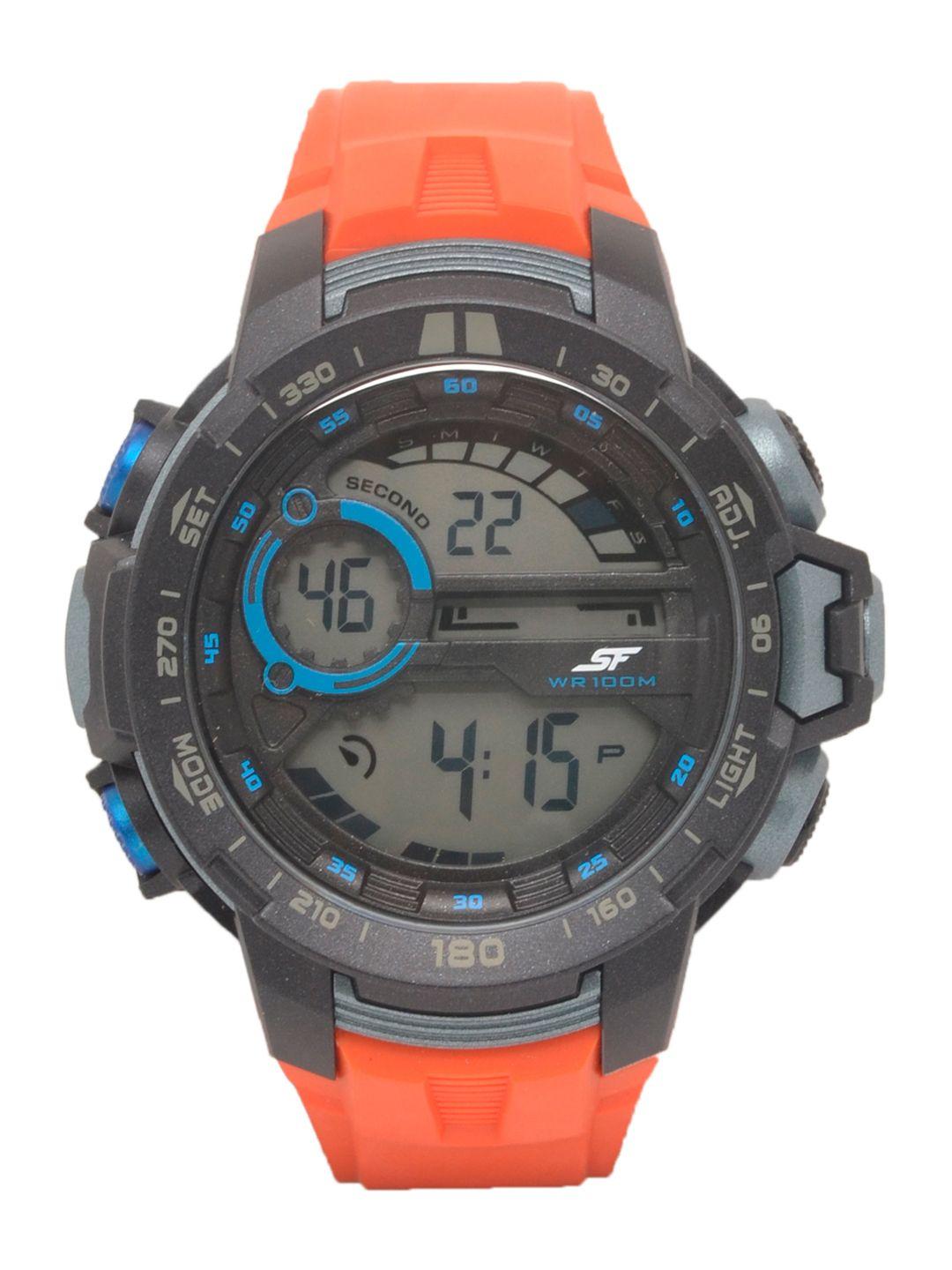 sonata men orange & grey digital watch 77074pp04