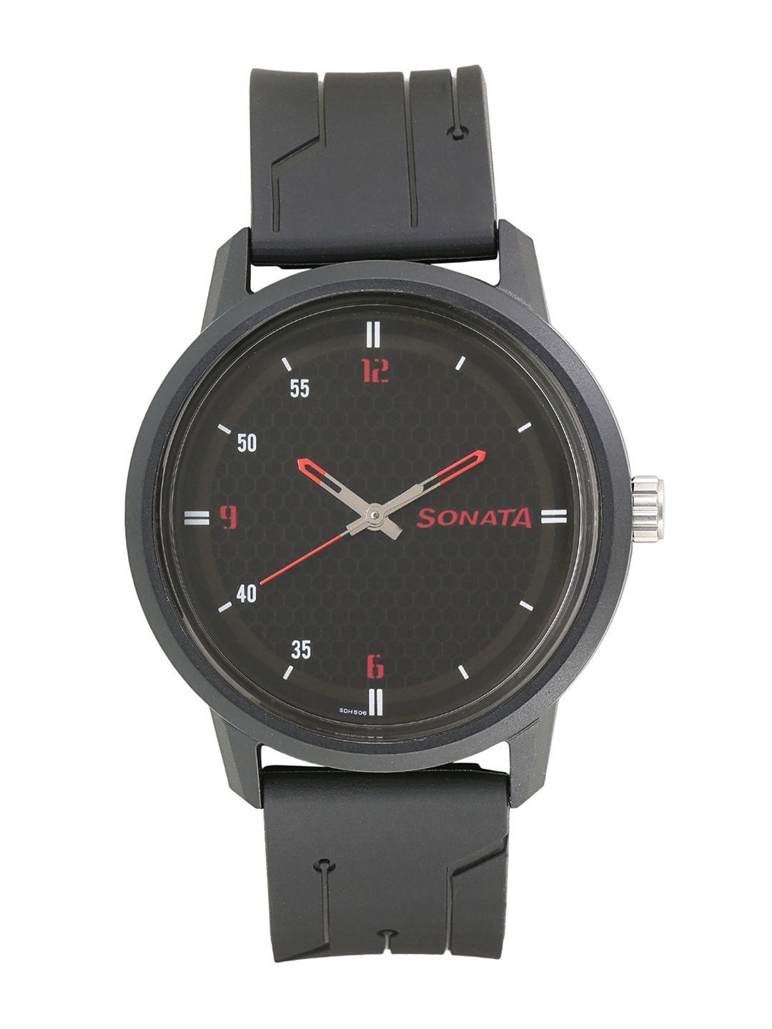 sonata volt men black analogue watch 77085pp04