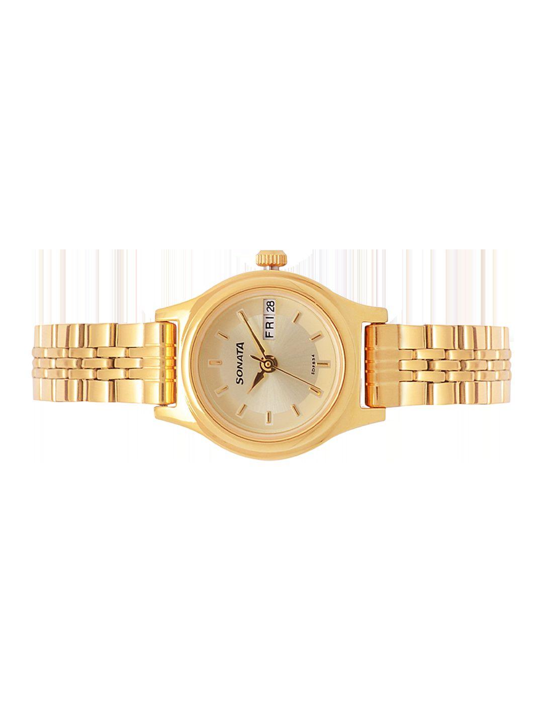 sonata women gold-toned analogue watch