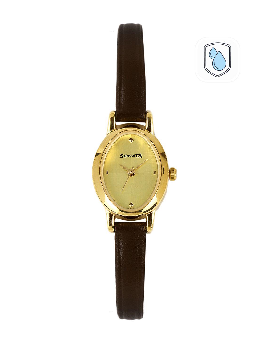 sonata women gold-toned dial watch 8100yl02