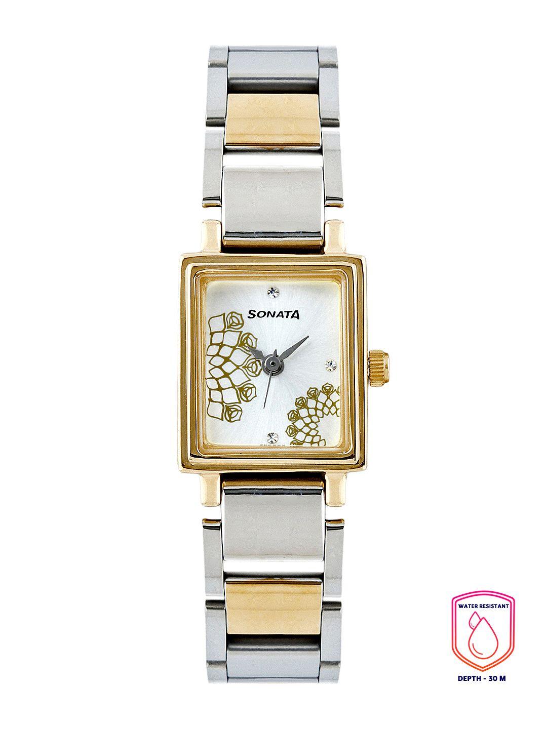 sonata women silver-toned dial wedding collection watch 8080bm01