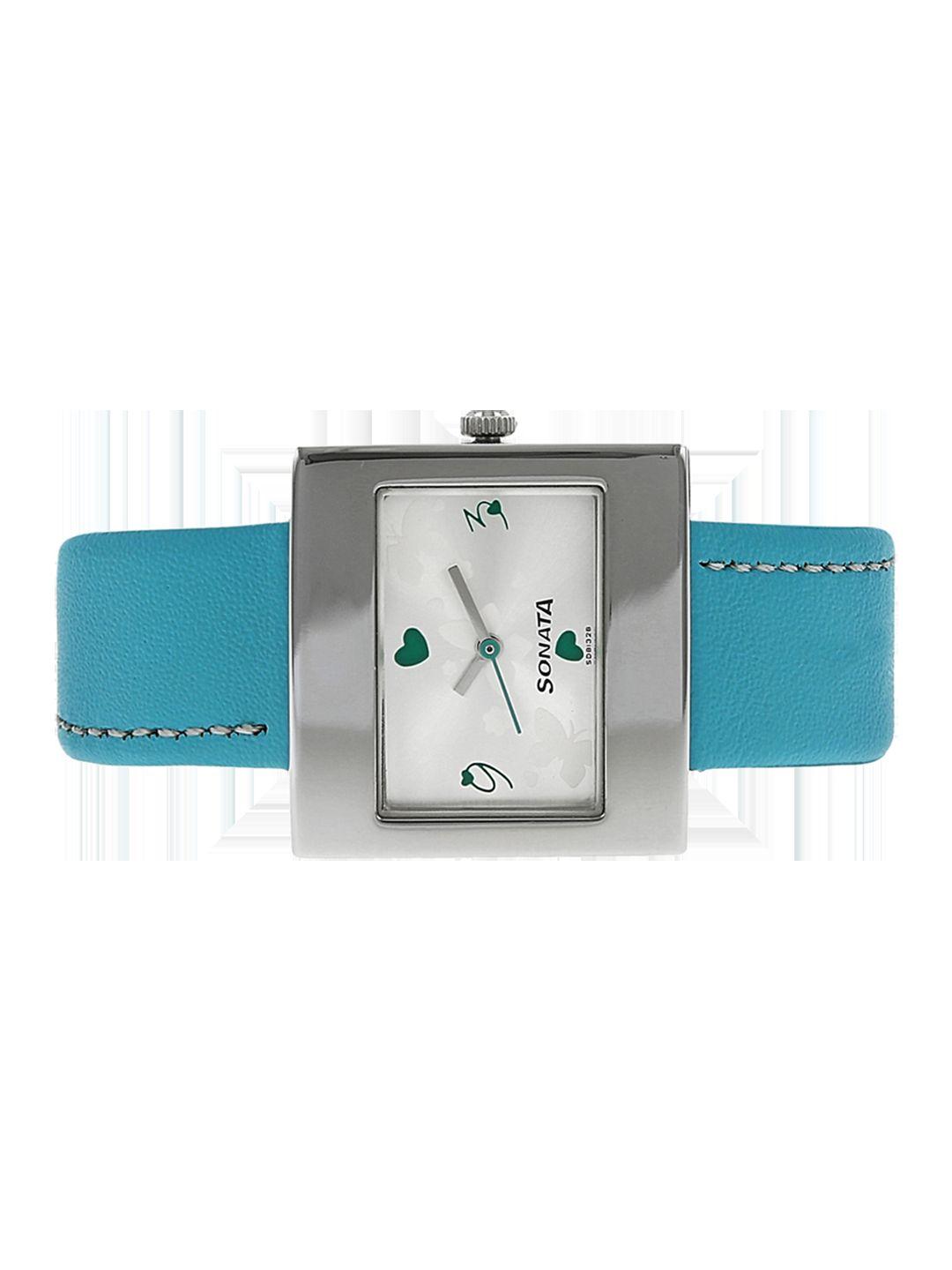 sonata women turquoise blue & silver-toned analogue watch ng8965sl01ac