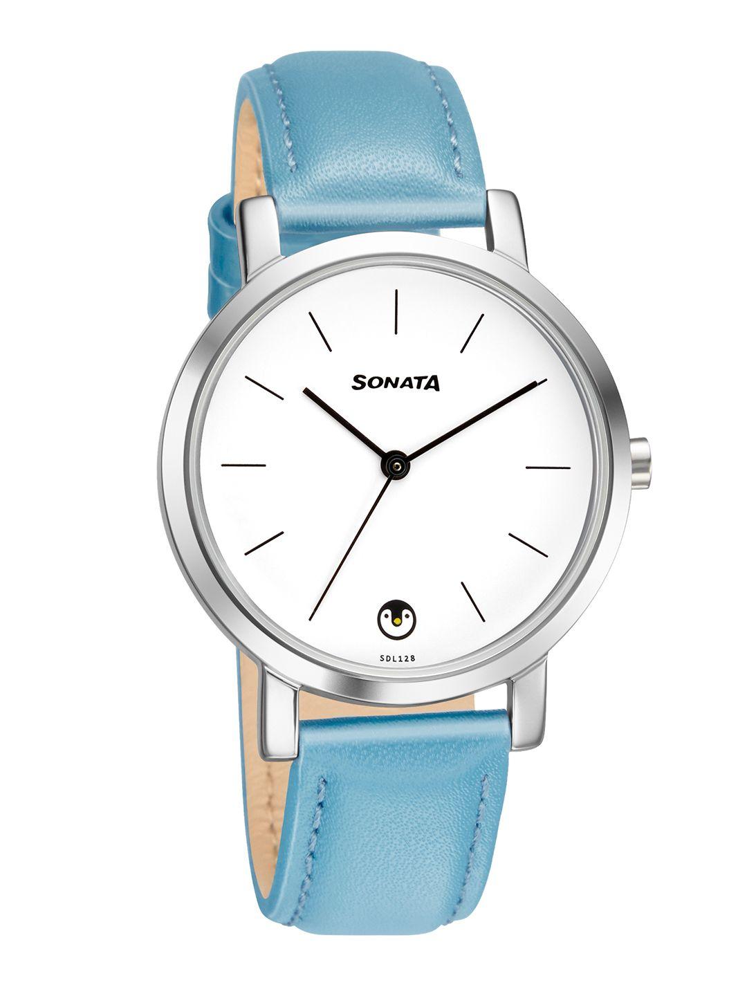 sonata women white analogue watch 8164sl07