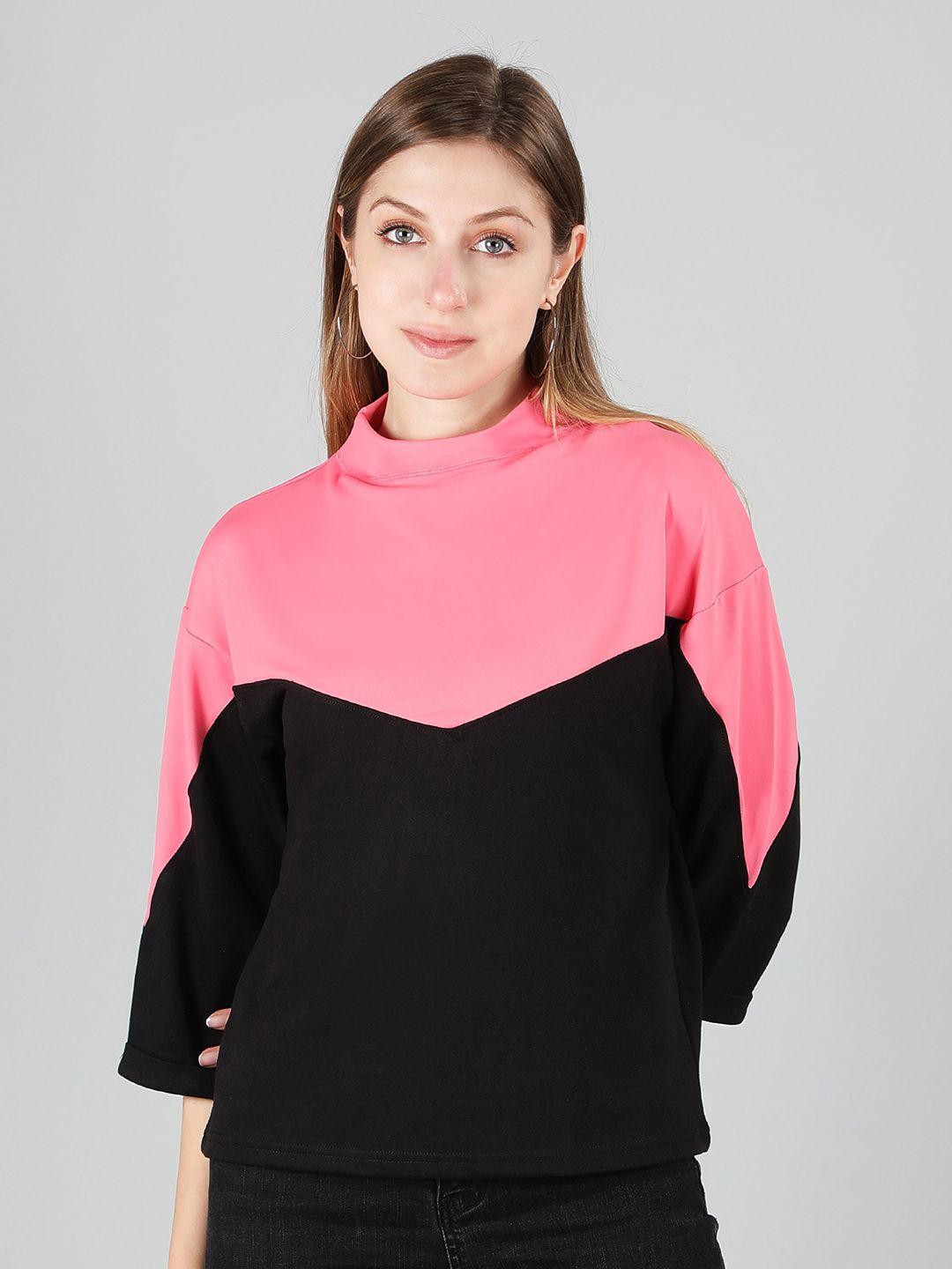 sonex gold high neck drop shoulder sleeves colourblocked top