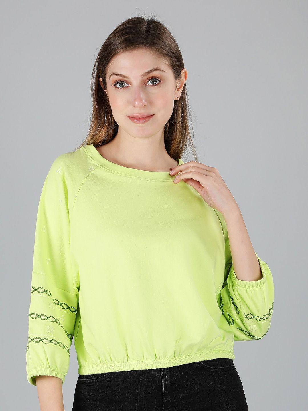 sonex gold puff sleeves embroidered blouson top