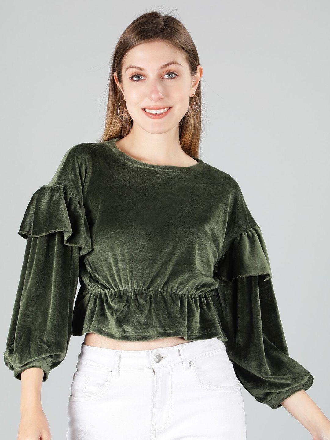 sonex gold ruffled velvet cinched waist crop top