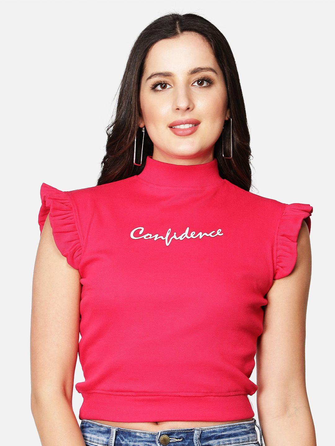 sonex gold typography printed high-neck crop top