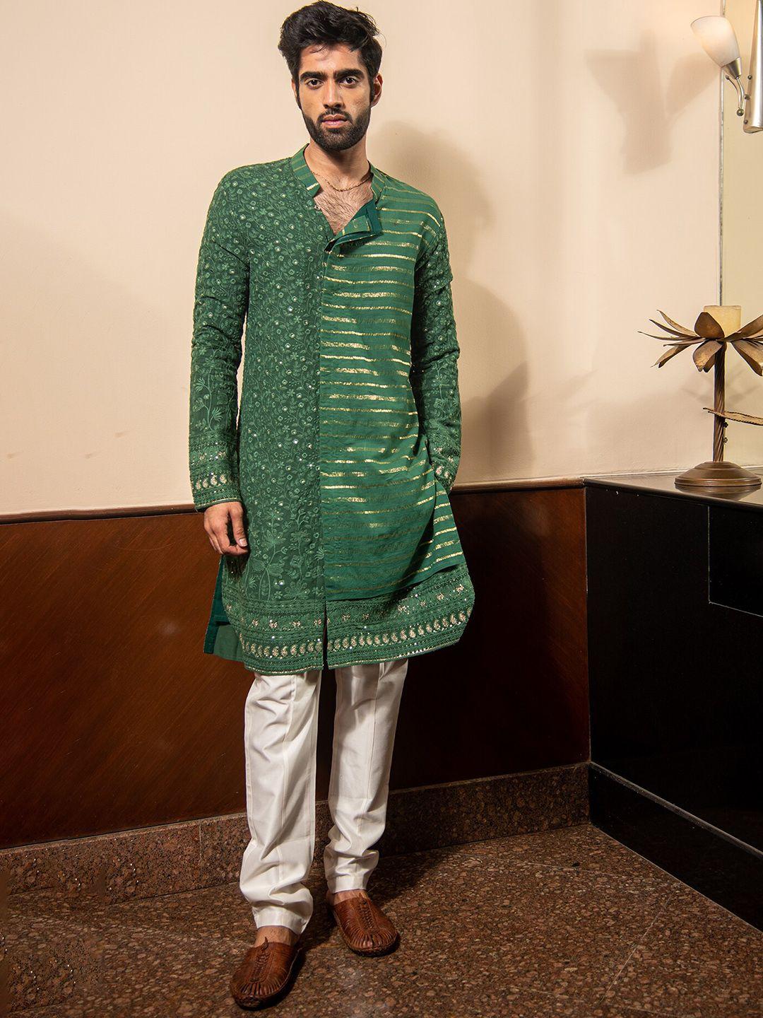 soniya g mandarin collar ethnic motifs embroidered  sequinned kurta with trouser