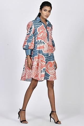 sora blue & coral digital printed short tunic