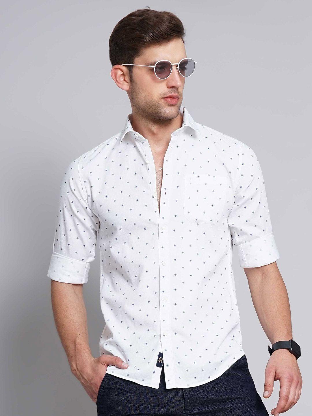 soratia men blue slim fit opaque micro ditsy printed cotton casual shirt