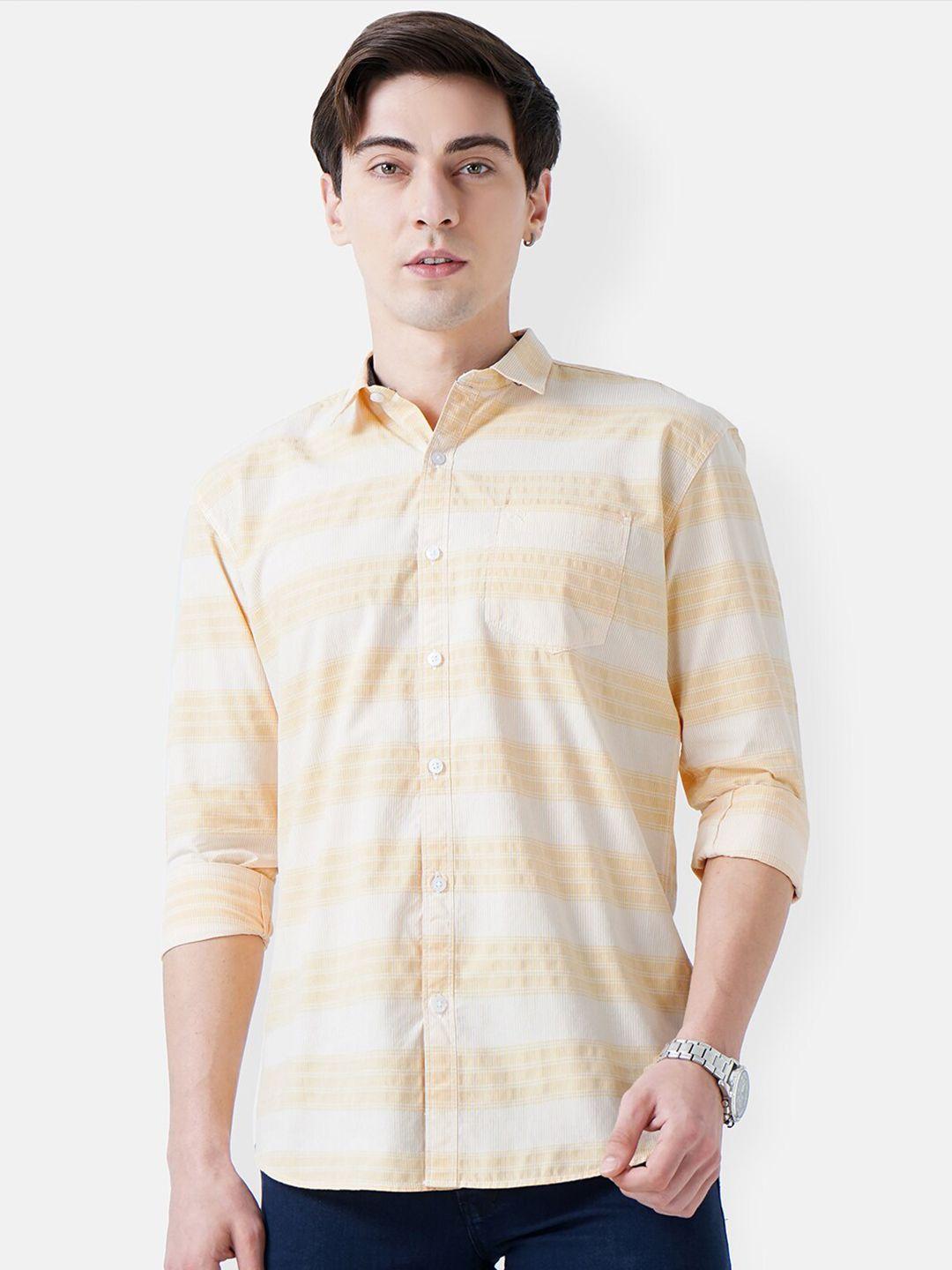 soratia men yellow slim fit horizontal striped casual shirt