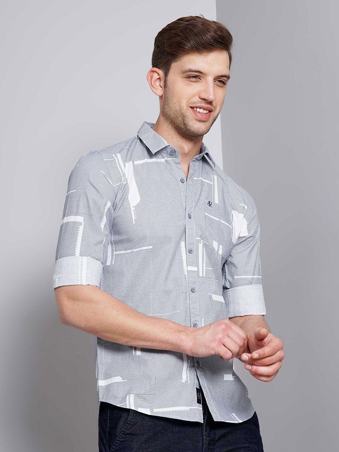 soratia slim fit geometric printed cotton casual shirt